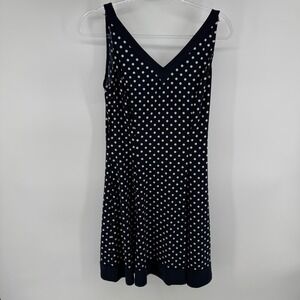 Chaps Women‎ Navy White Polka Dot V Neck Sleeveless Dress Size M
